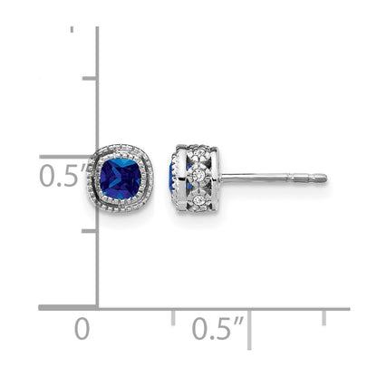 14k White Gold Cushion Sapphire and Real Diamond Earrings