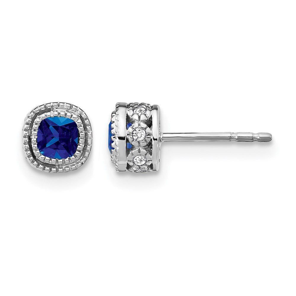 14k White Gold Cushion Sapphire and Real Diamond Earrings