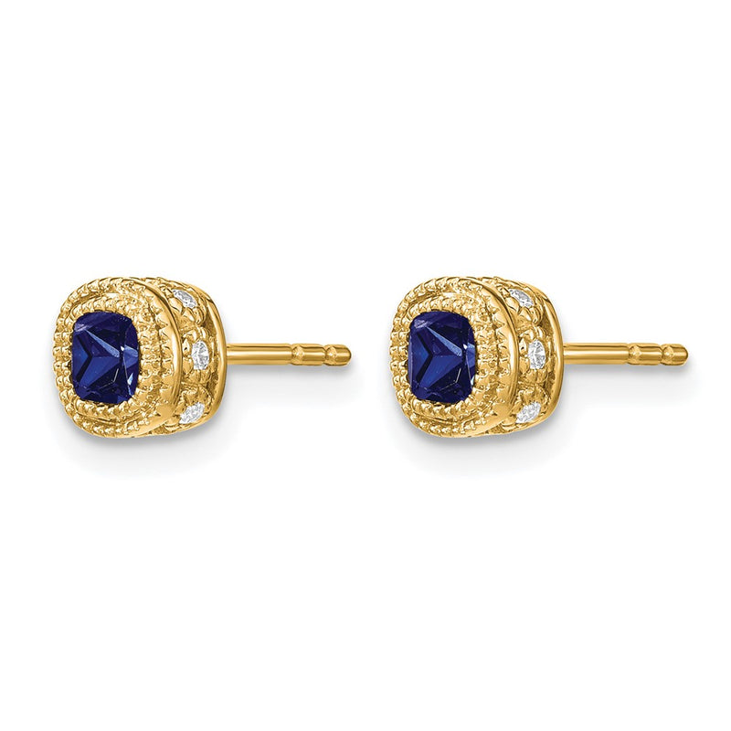 14k Yellow Gold Cushion Sapphire and Real Diamond Earrings