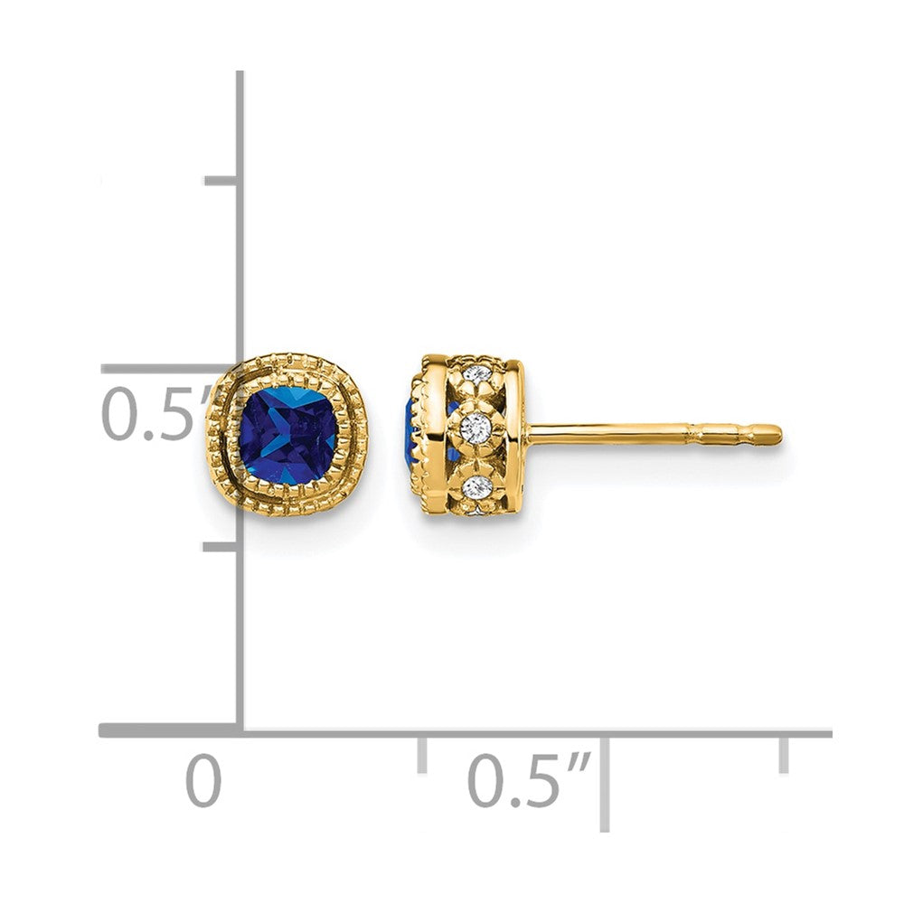 14k Yellow Gold Cushion Sapphire and Real Diamond Earrings
