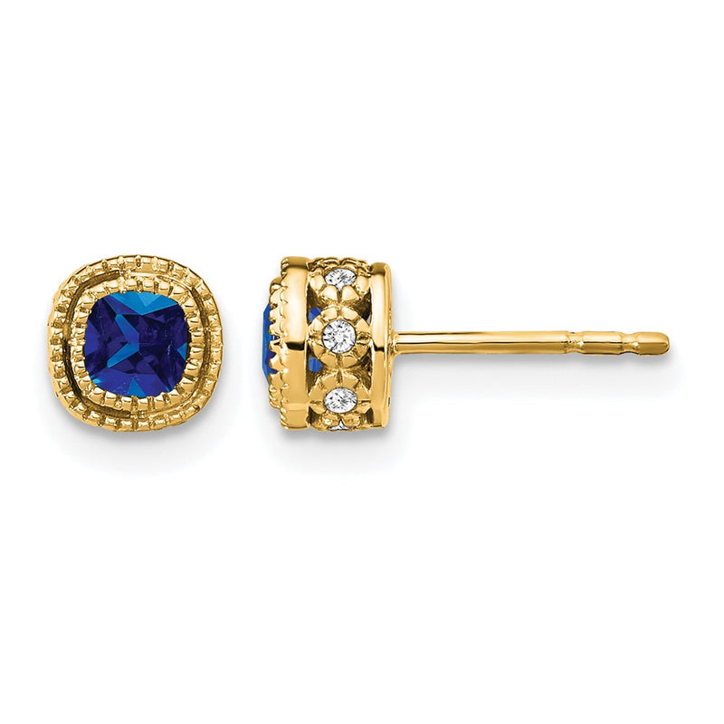 14k Yellow Gold Cushion Sapphire and Real Diamond Earrings