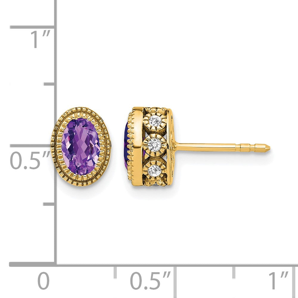 14k Yellow Gold Oval Amethyst and Real Diamond Earrings