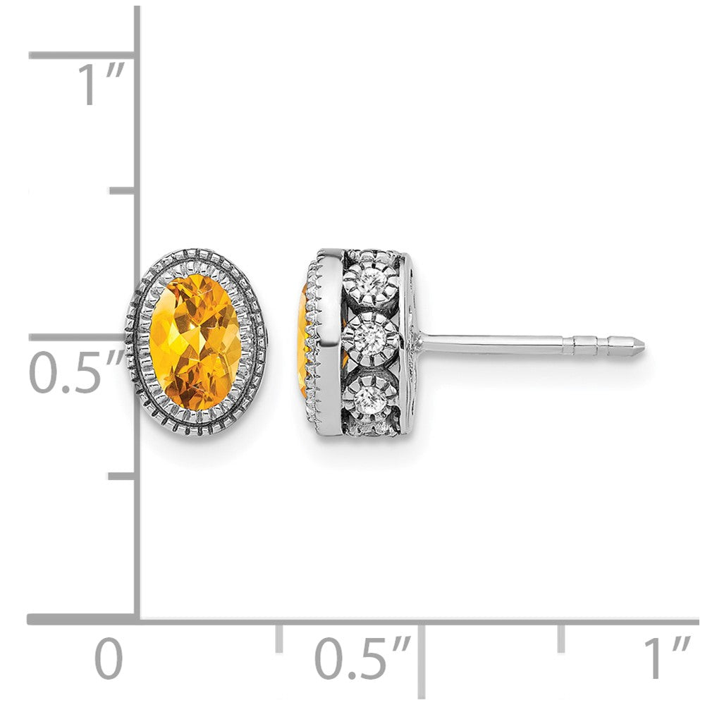 14k White Gold Oval Citrine and Real Diamond Earrings