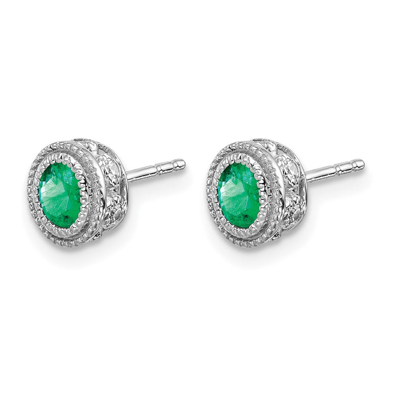 14k White Gold Emerald and Real Diamond Earrings