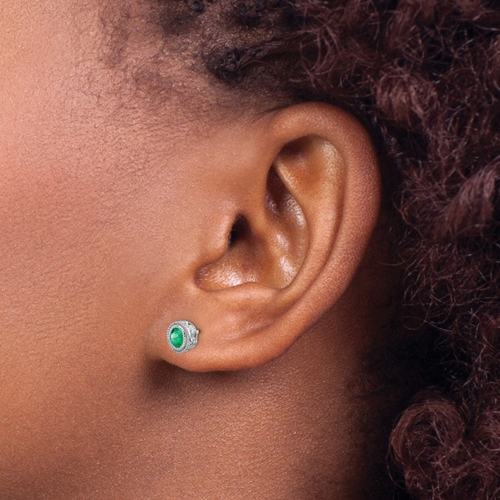 14k White Gold Emerald and Real Diamond Earrings