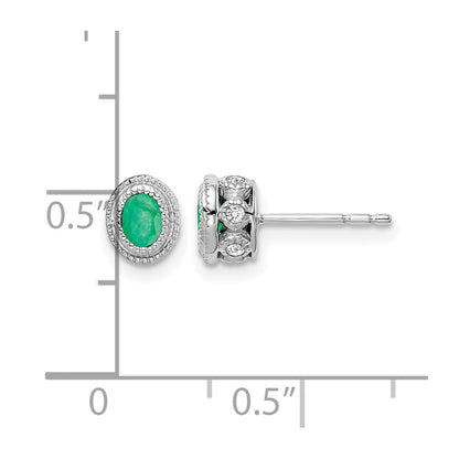 14k White Gold Emerald and Real Diamond Earrings
