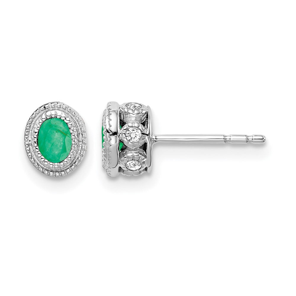14k White Gold Emerald and Real Diamond Earrings