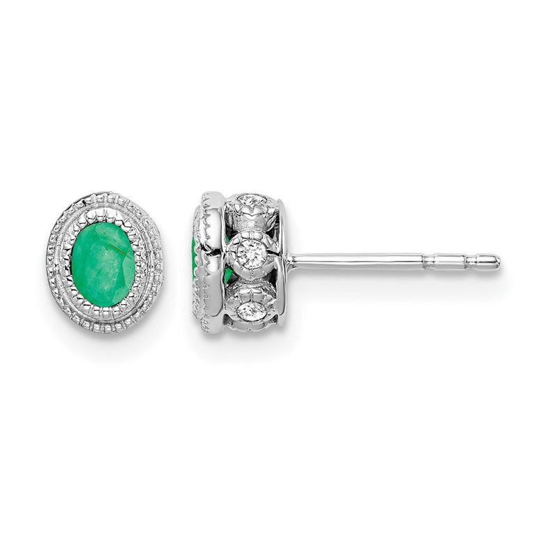 14k White Gold Emerald and Real Diamond Earrings