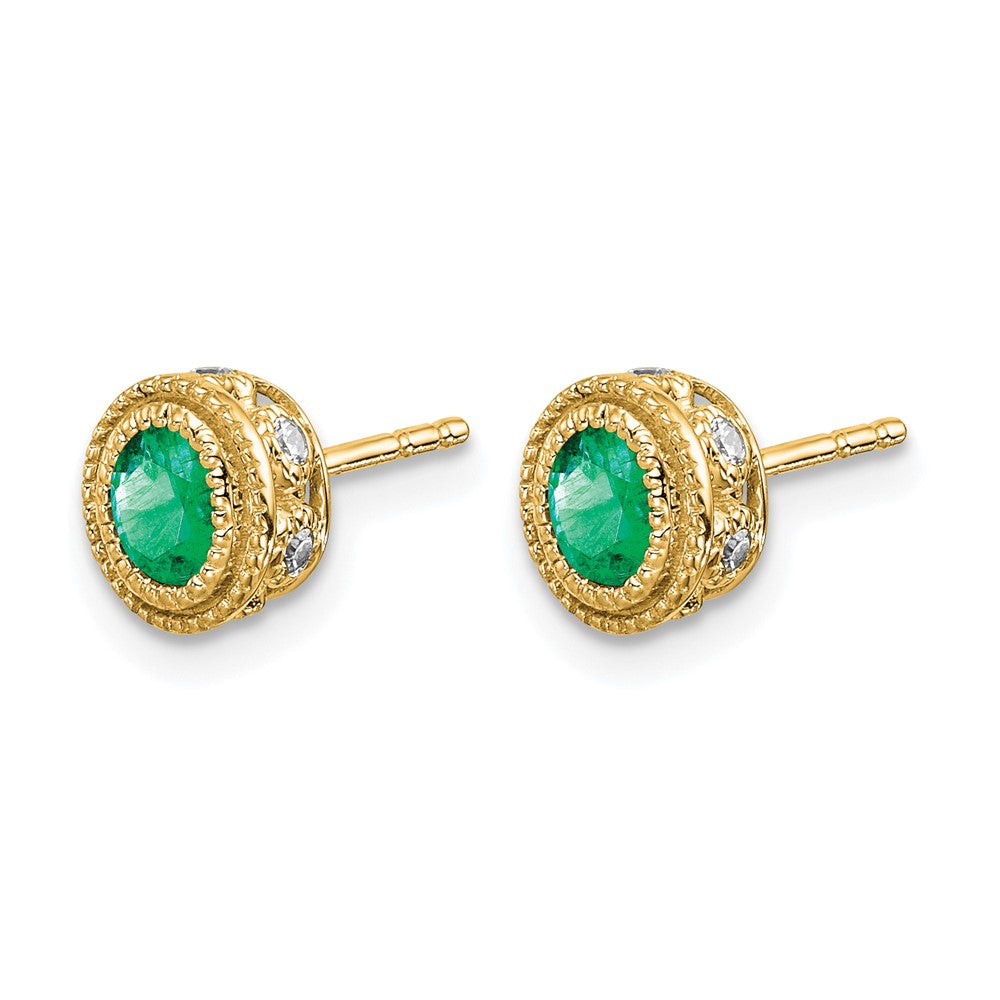 14k Yellow Gold Emerald and Real Diamond Earrings