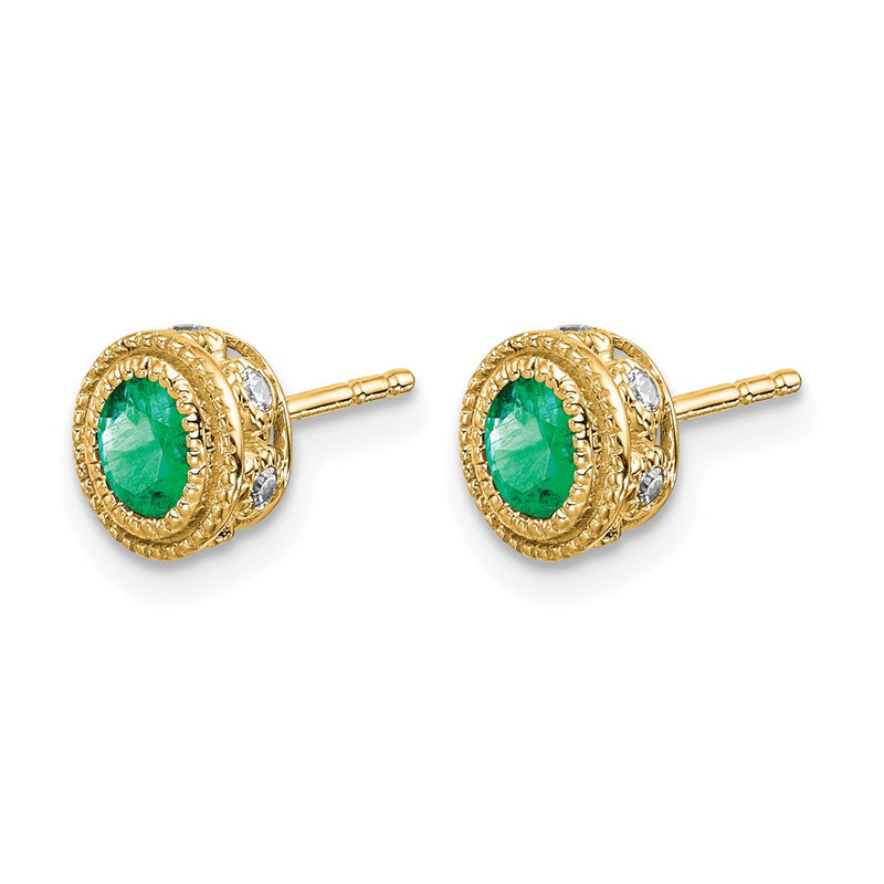 14k Yellow Gold Emerald and Real Diamond Earrings