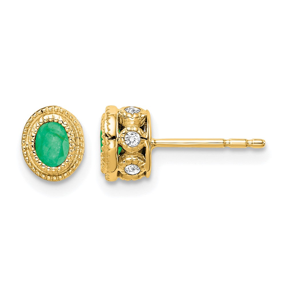 14k Yellow Gold Emerald and Real Diamond Earrings