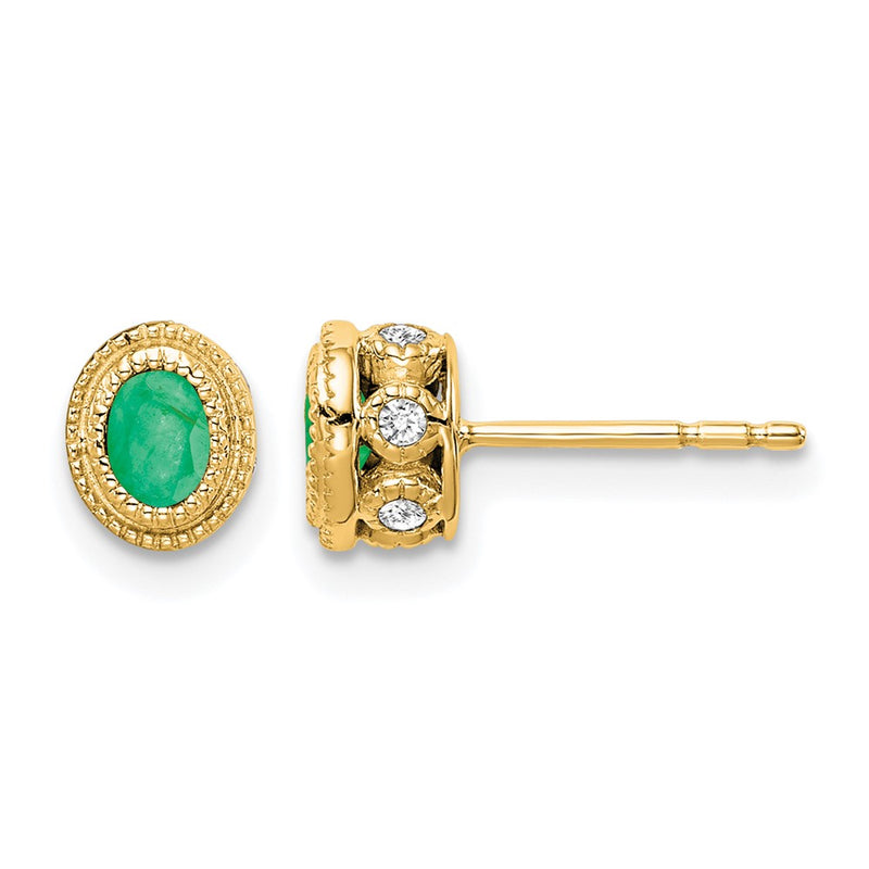 14k Yellow Gold Emerald and Real Diamond Earrings
