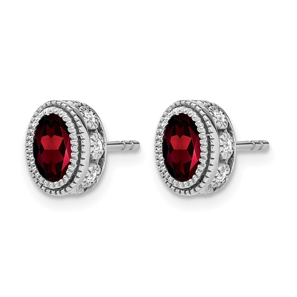 14k White Gold Oval Garnet and Real Diamond Earrings