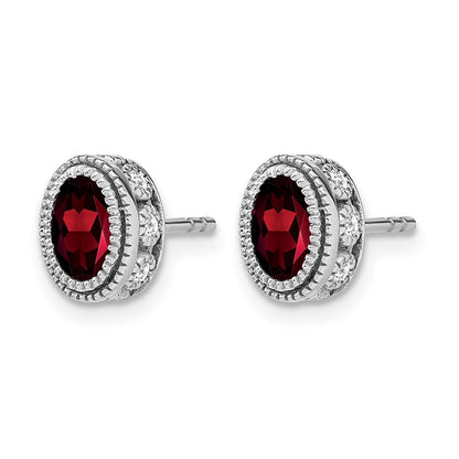 14k White Gold Oval Garnet and Real Diamond Earrings