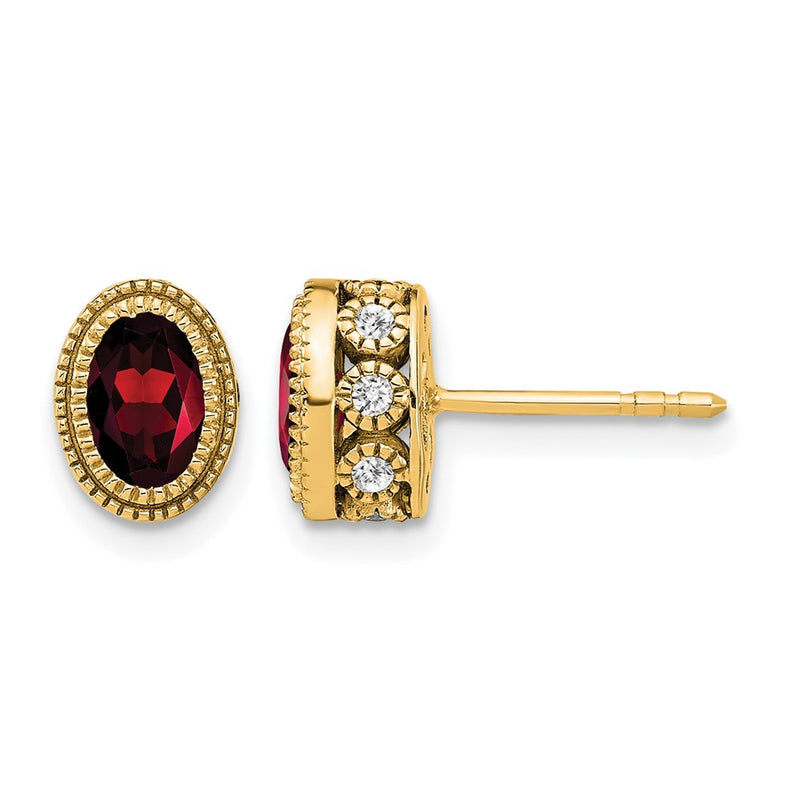 14k Yellow Gold Oval Garnet and Real Diamond Earrings