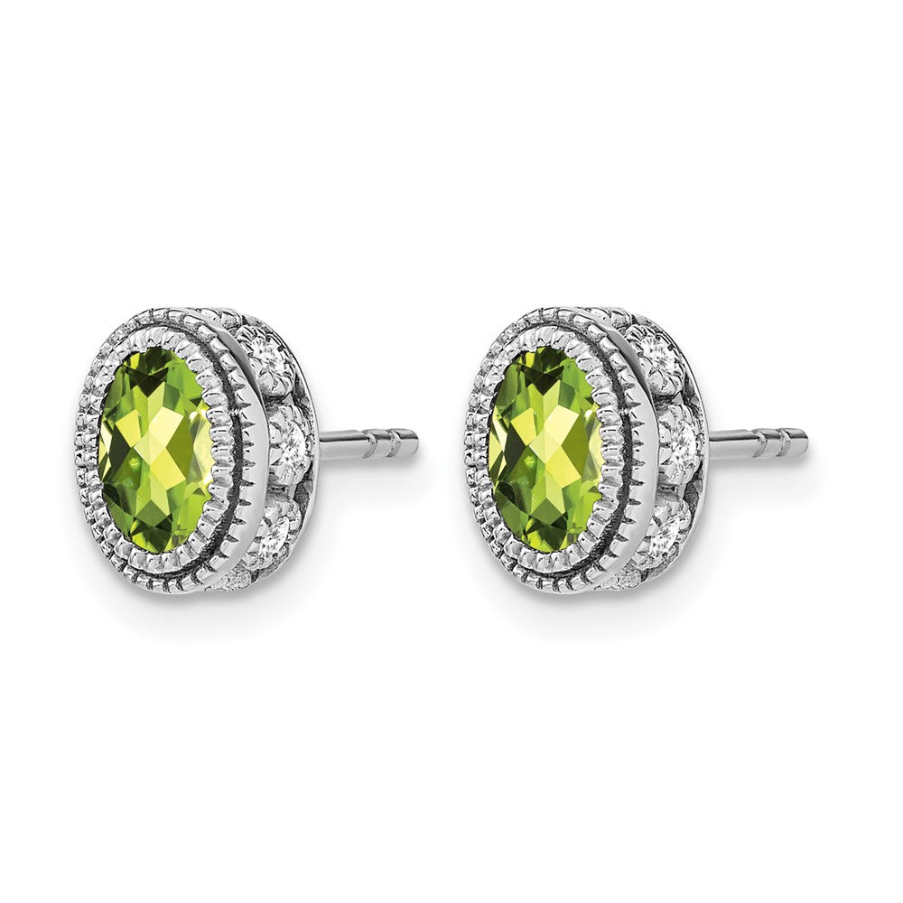 14k White Gold Oval Peridot and Real Diamond Earrings