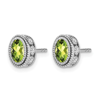 14k White Gold Oval Peridot and Real Diamond Earrings