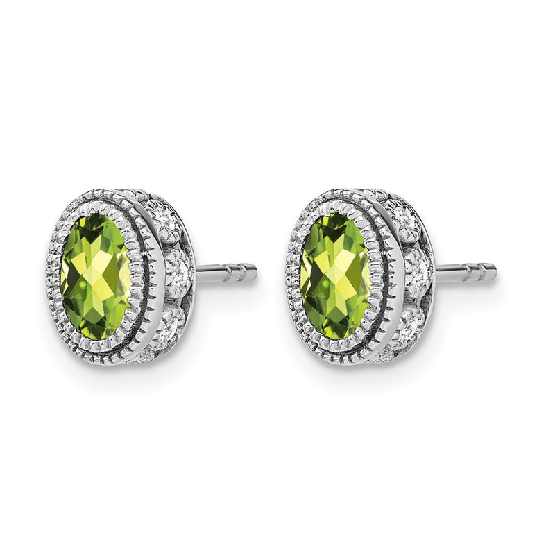 14k White Gold Oval Peridot and Real Diamond Earrings