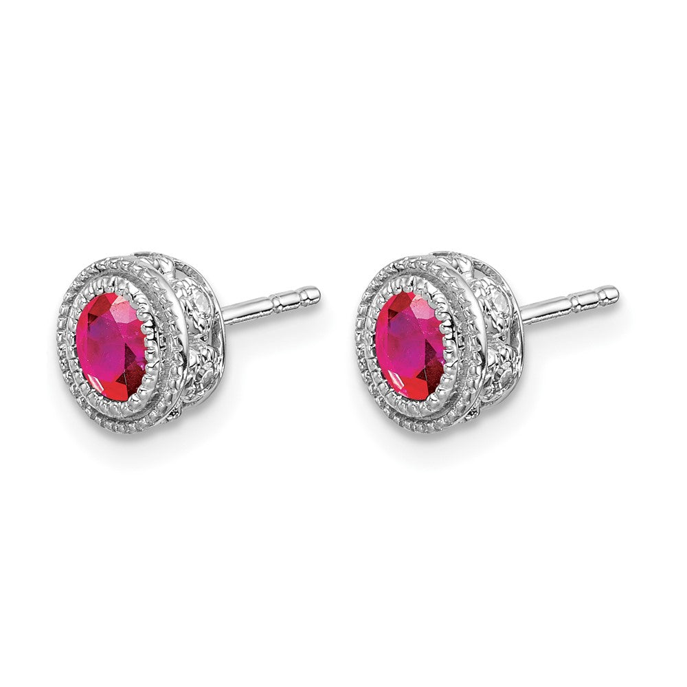 14k White Gold Ruby and Real Diamond Earrings