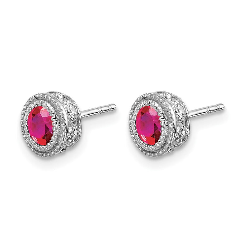 14k White Gold Ruby and Real Diamond Earrings