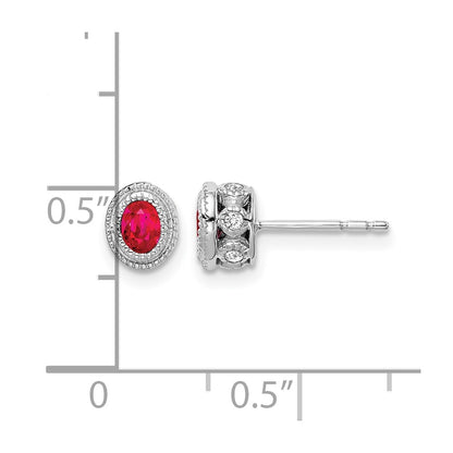 14k White Gold Ruby and Real Diamond Earrings