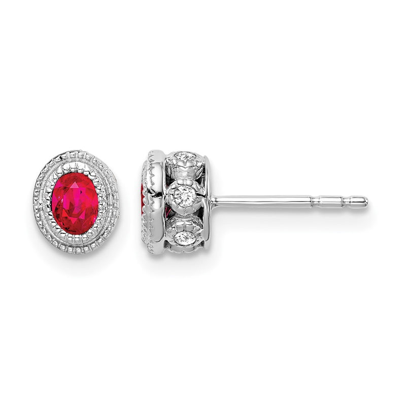 14k White Gold Ruby and Real Diamond Earrings