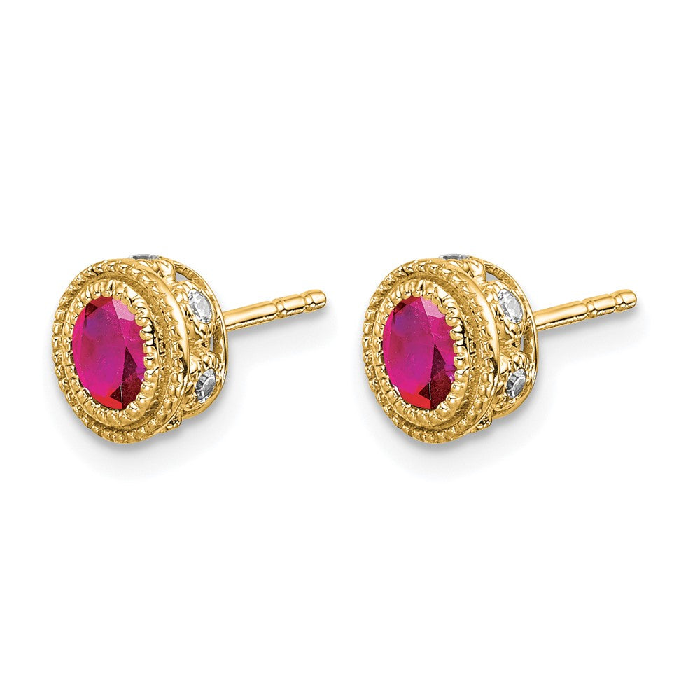 14k Yellow Gold Ruby and Real Diamond Earrings