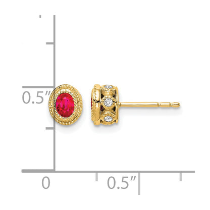 14k Yellow Gold Ruby and Real Diamond Earrings