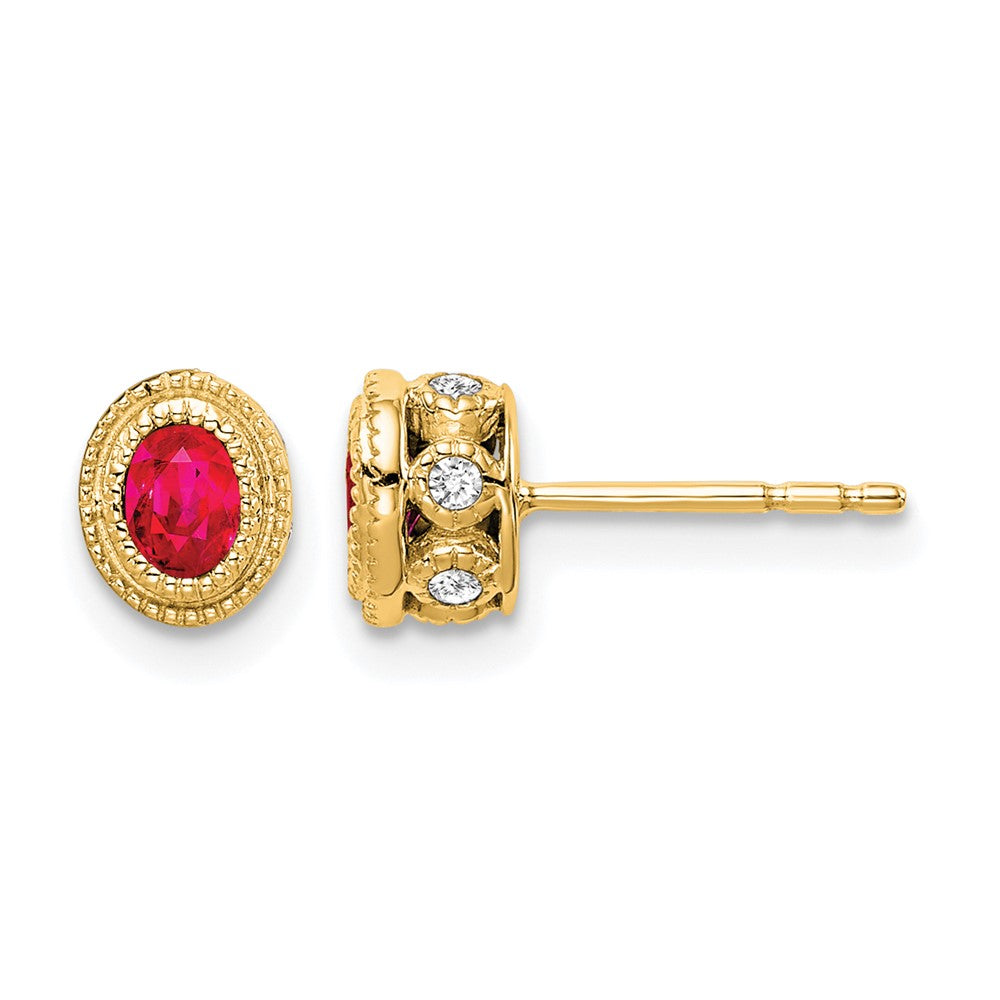 14k Yellow Gold Ruby and Real Diamond Earrings
