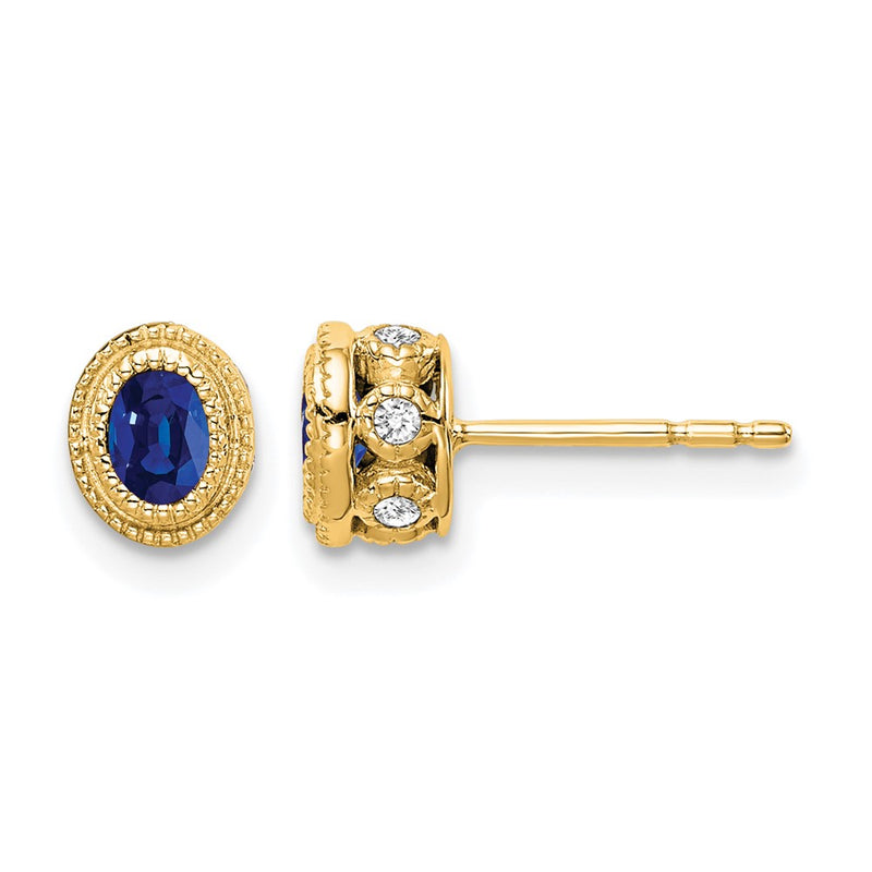 14k Yellow Gold Sapphire and Real Diamond Earrings