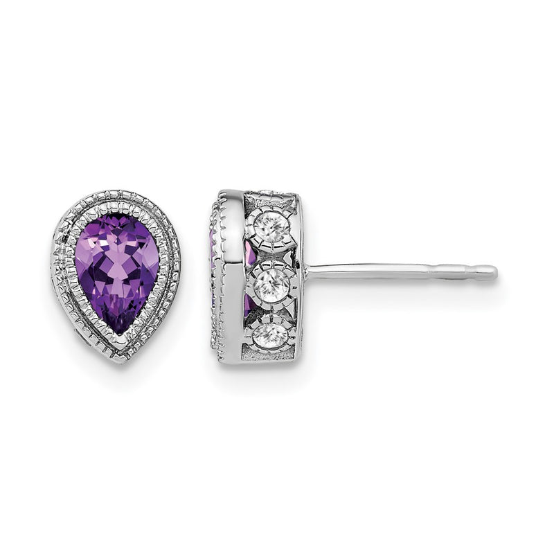 14k White Gold Pear Amethyst and Real Diamond Earrings