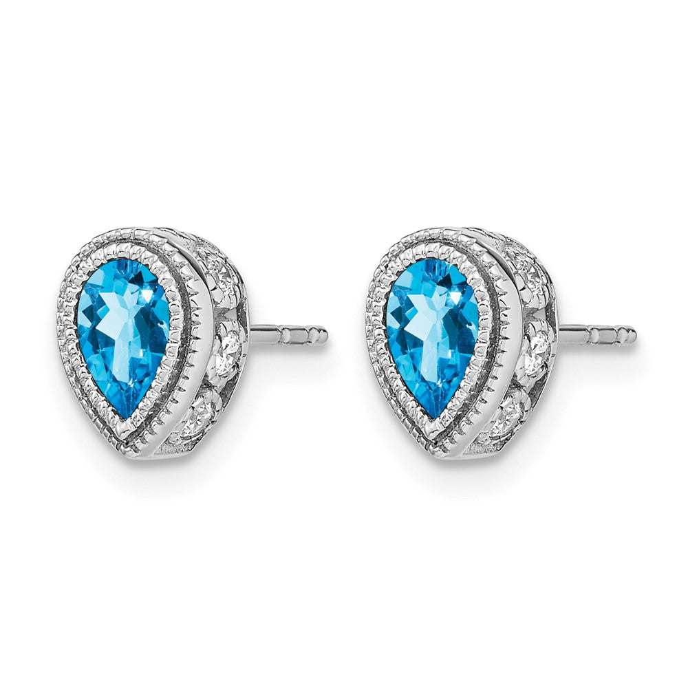 14k White Gold Pear Blue Topaz and Real Diamond Earrings