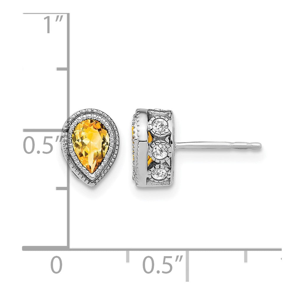 14k White Gold Pear Citrine and Real Diamond Earrings