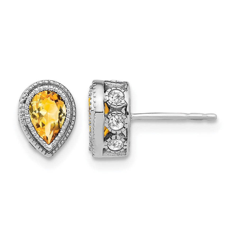 14k White Gold Pear Citrine and Real Diamond Earrings