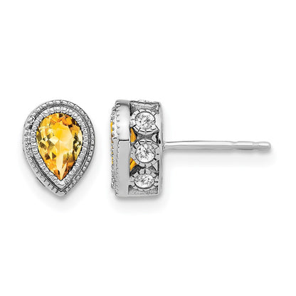 14k White Gold Pear Citrine and Real Diamond Earrings