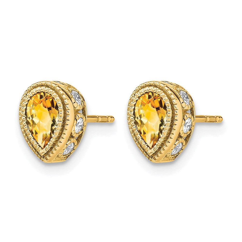 14k Yellow Gold Pear Citrine and Real Diamond Earrings