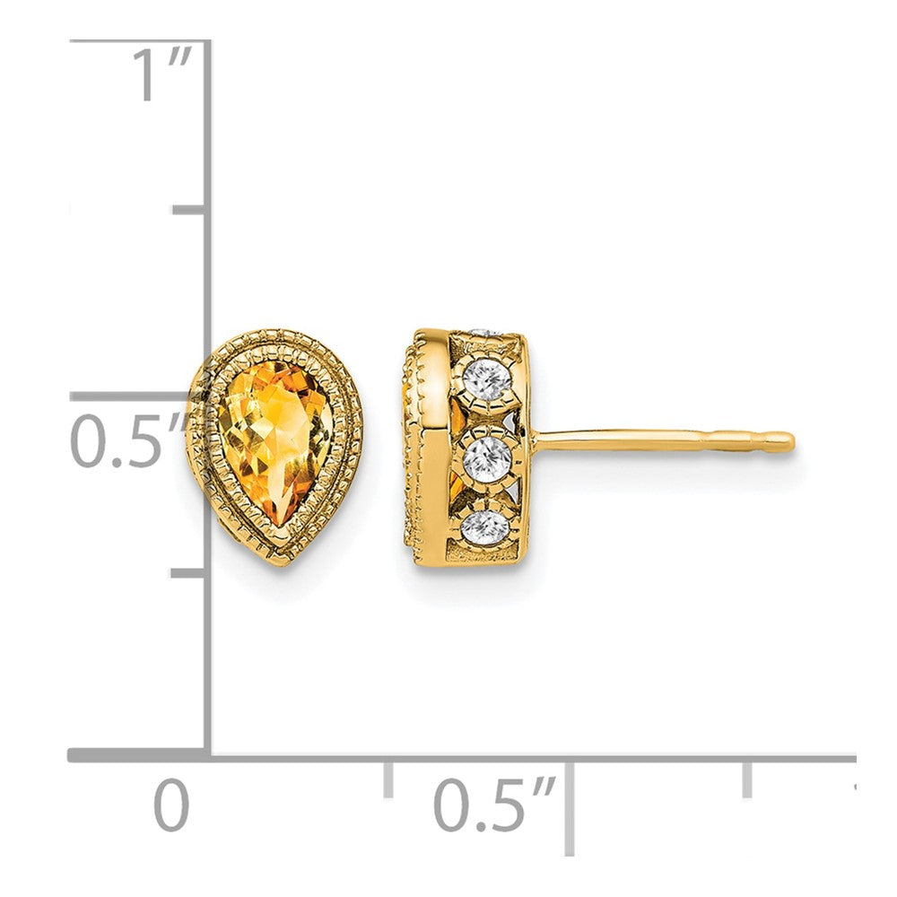 14k Yellow Gold Pear Citrine and Real Diamond Earrings