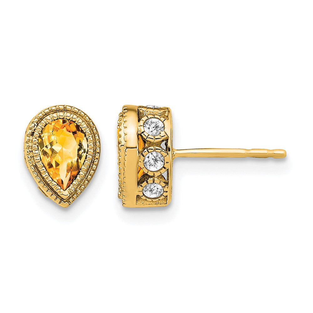 14k Yellow Gold Pear Citrine and Real Diamond Earrings
