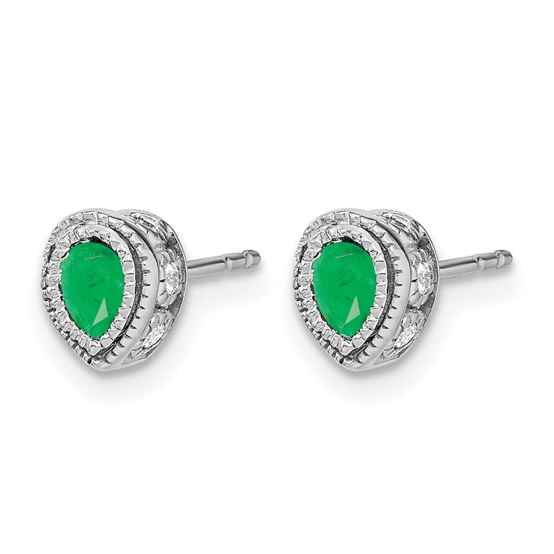 14k White Gold Emerald and Real Diamond Earrings
