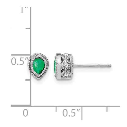 14k White Gold Emerald and Real Diamond Earrings