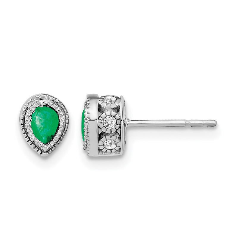 14k White Gold Emerald and Real Diamond Earrings