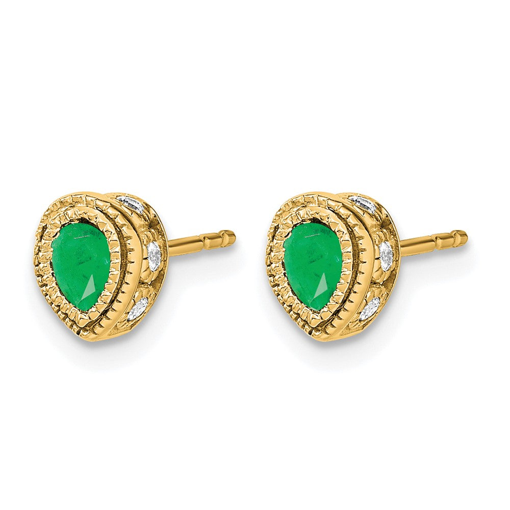 14k Yellow Gold Emerald and Real Diamond Earrings