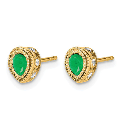 14k Yellow Gold Emerald and Real Diamond Earrings