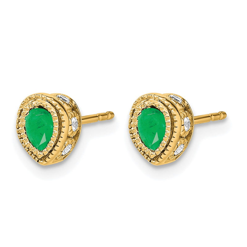 14k Yellow Gold Emerald and Real Diamond Earrings