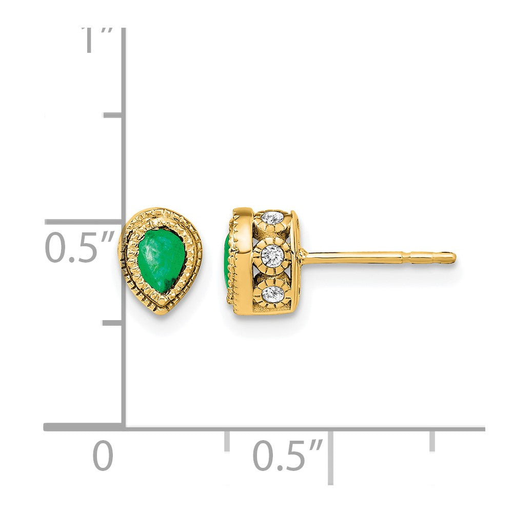 14k Yellow Gold Emerald and Real Diamond Earrings