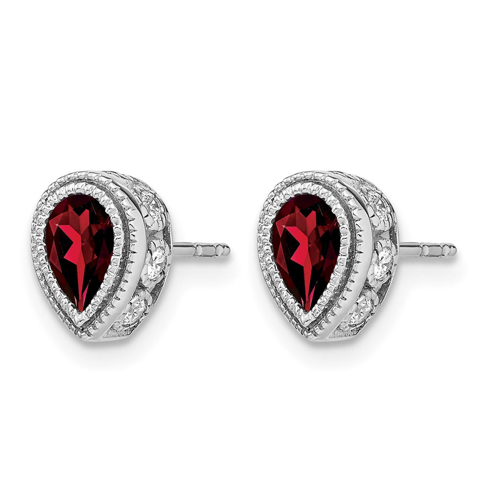 14k White Gold Pear Garnet and Real Diamond Earrings