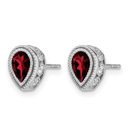14k White Gold Pear Garnet and Real Diamond Earrings