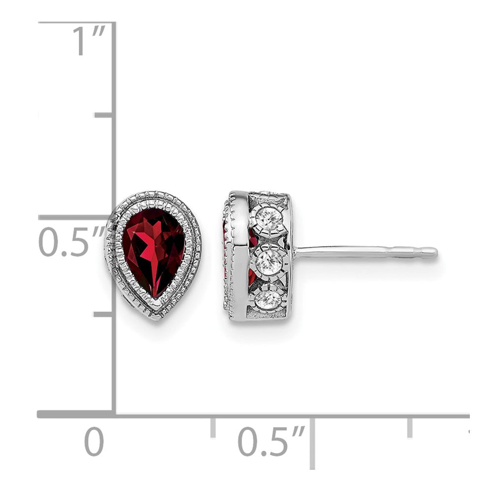14k White Gold Pear Garnet and Real Diamond Earrings