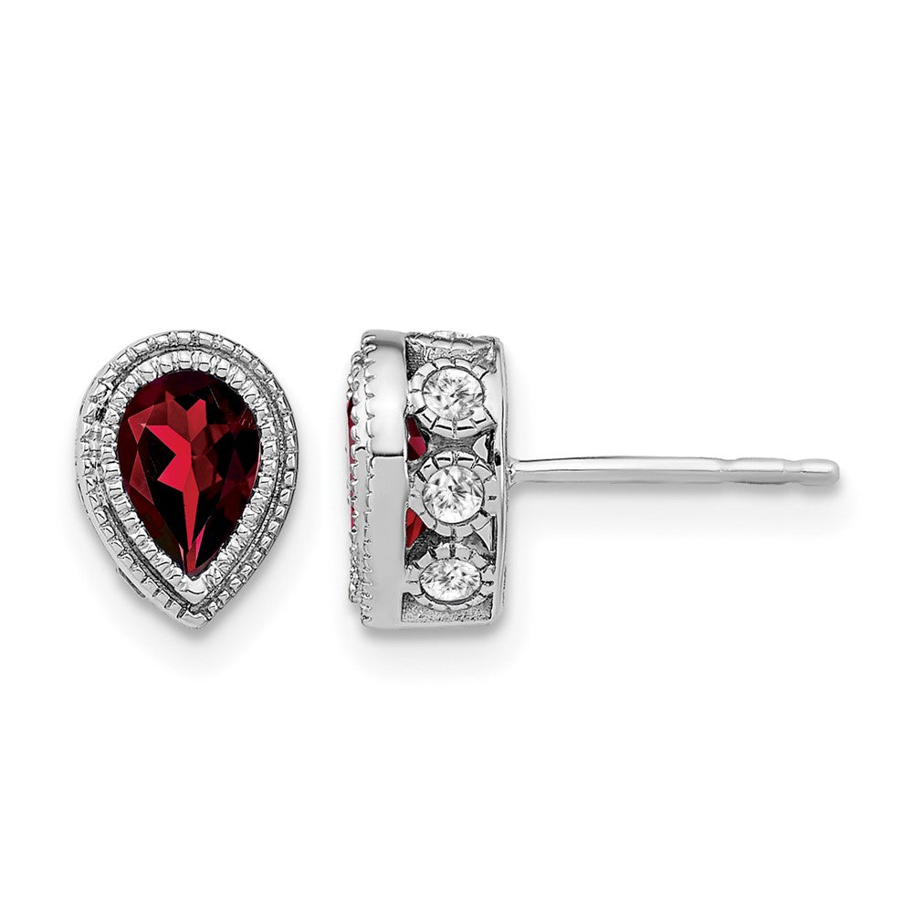 14k White Gold Pear Garnet and Real Diamond Earrings
