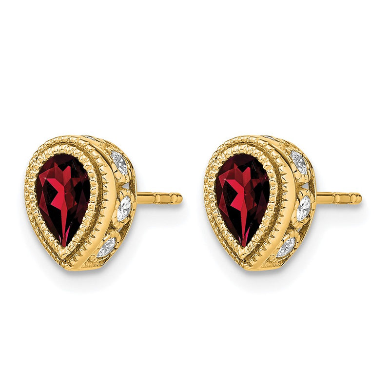 14k Yellow Gold Pear Garnet and Real Diamond Earrings